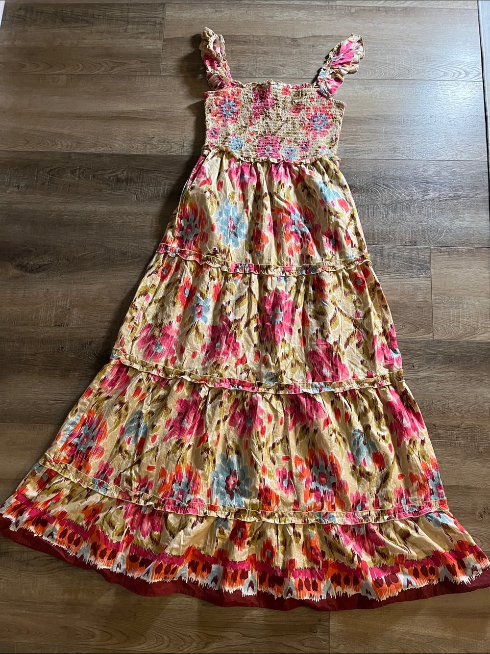 Women’s Floral Tiered Maxi Dress - Pink & Cream